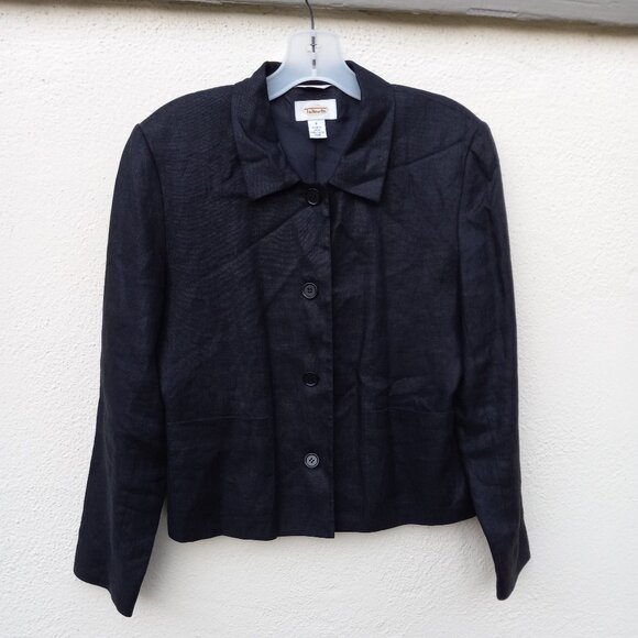 Minimalist Black Irish Linen 90s Style Boxy Jacket 90s Capsule Careerwear - Picture 2 of 12